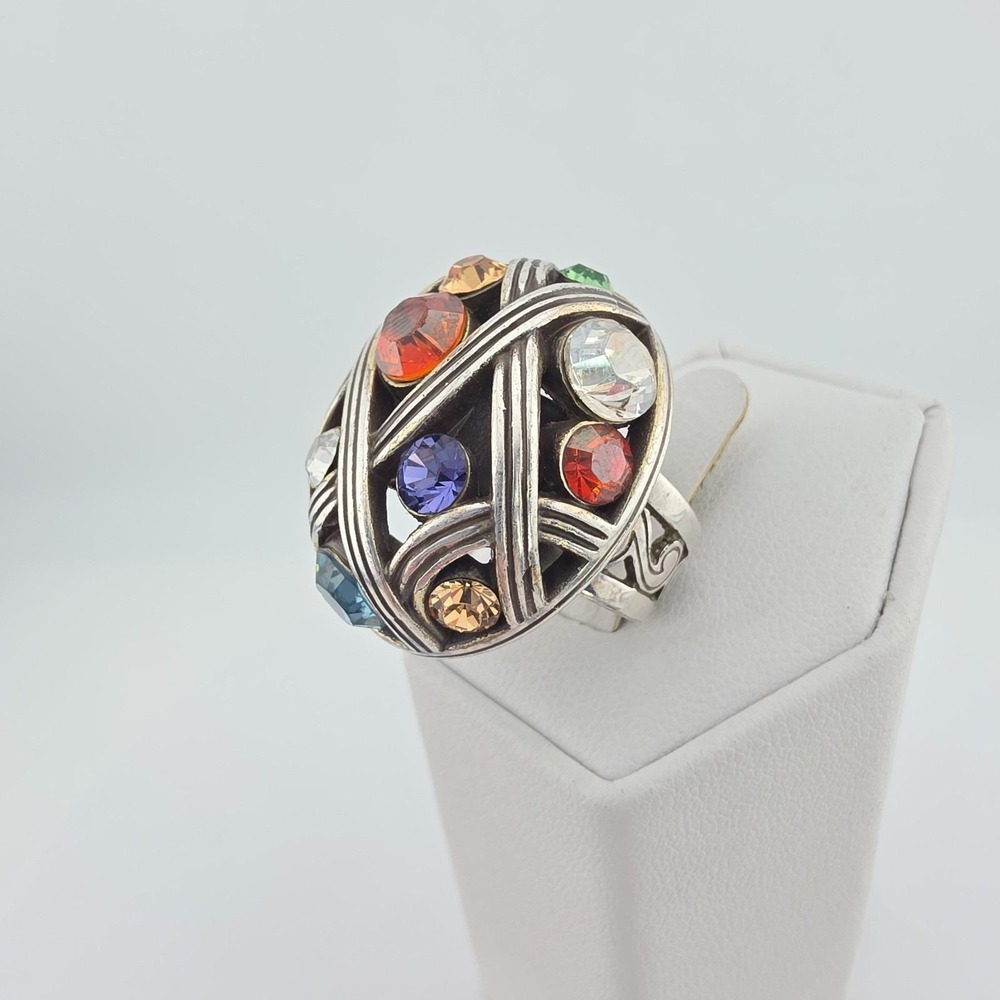 BRIGHTON Spectrum Cocktail Ring ColorfulSWAROVSKI Crystals Silver Plate Size 6